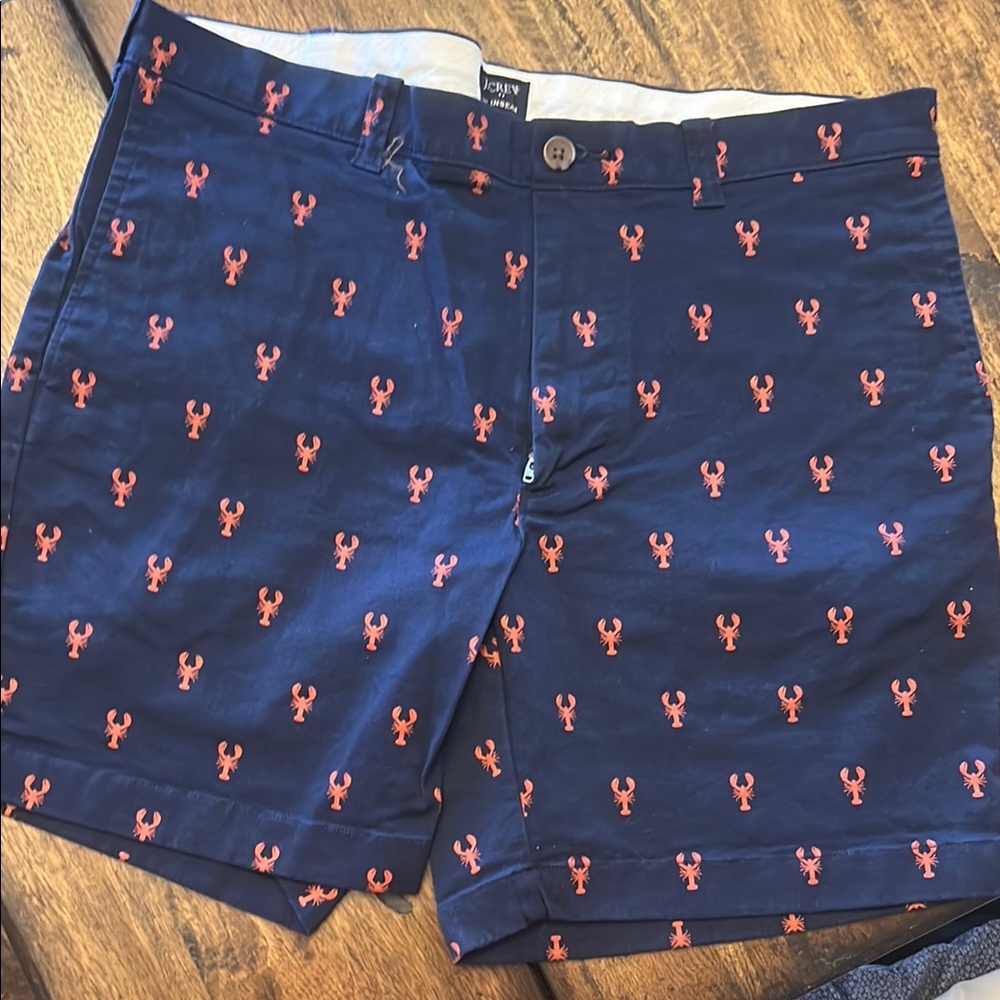 J. Crew Navy Shorts with Red Lobster Design 7”